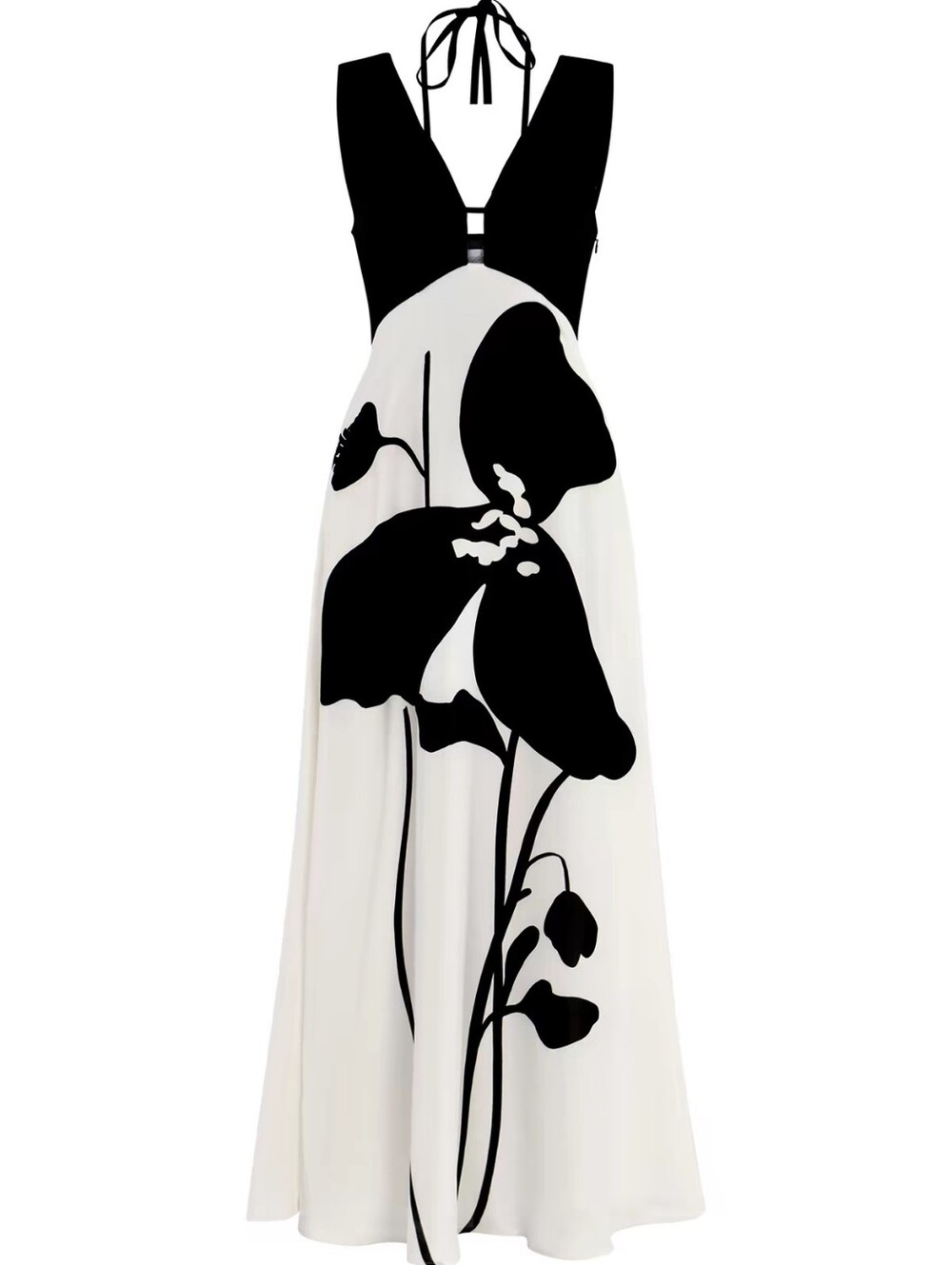 Reiss Cecile Graphic Floral-Print Maxi Dress in Ivory/Black - Picture 6 of 6